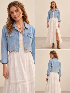 Vintage Ferretti Jeans Philosophy Cropped Eyelet Denim Jacket NWT US 4 Alberta